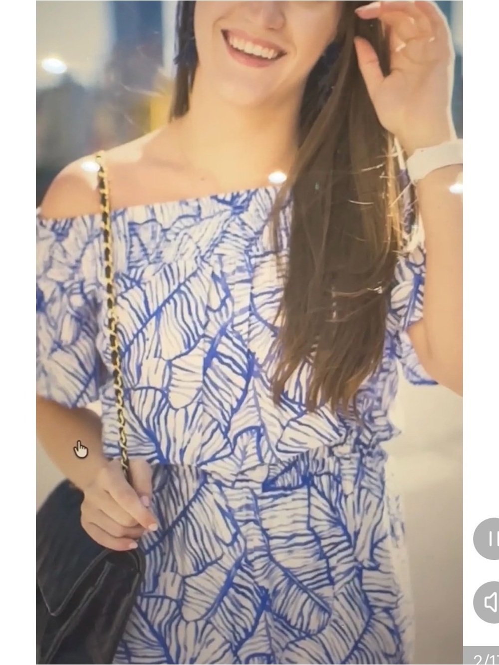 Off-Shoulder Blue Leaf Print Maxi Dress size 10 - Picture 9 of 11